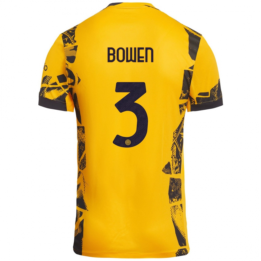 Mujer Camiseta Katie Bowen #3 Dorado Negro Equipación Tercera 2024/25 La Camisa Chile