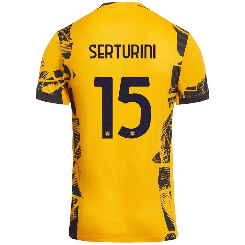 Mujer Camiseta Annamaria Serturini #15 Dorado Negro Equipación Tercera 2024/25 La Camisa Chile