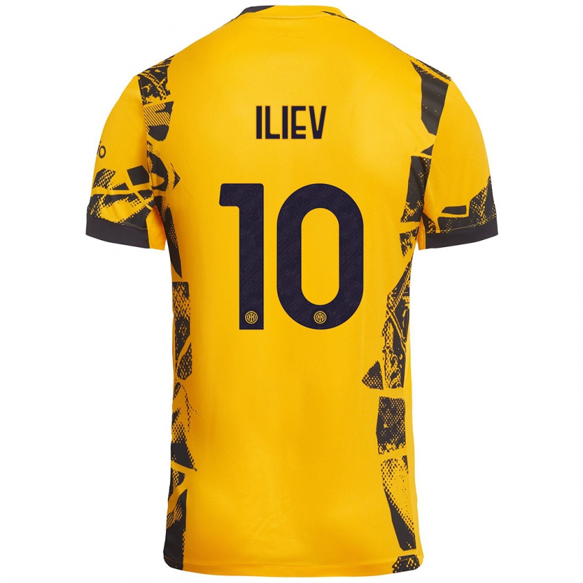 Mujer Camiseta Nikola Iliev #10 Dorado Negro Equipación Tercera 2024/25 La Camisa Chile