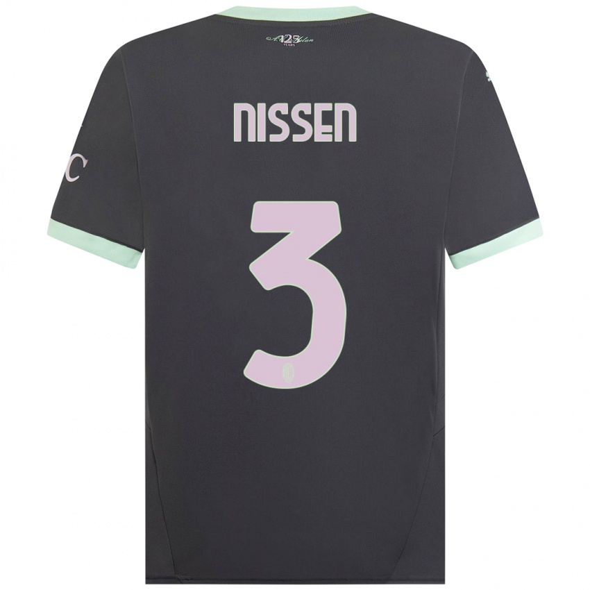 Mujer Camiseta Fredrik Nissen #3 Gris Equipación Tercera 2024/25 La Camisa Chile