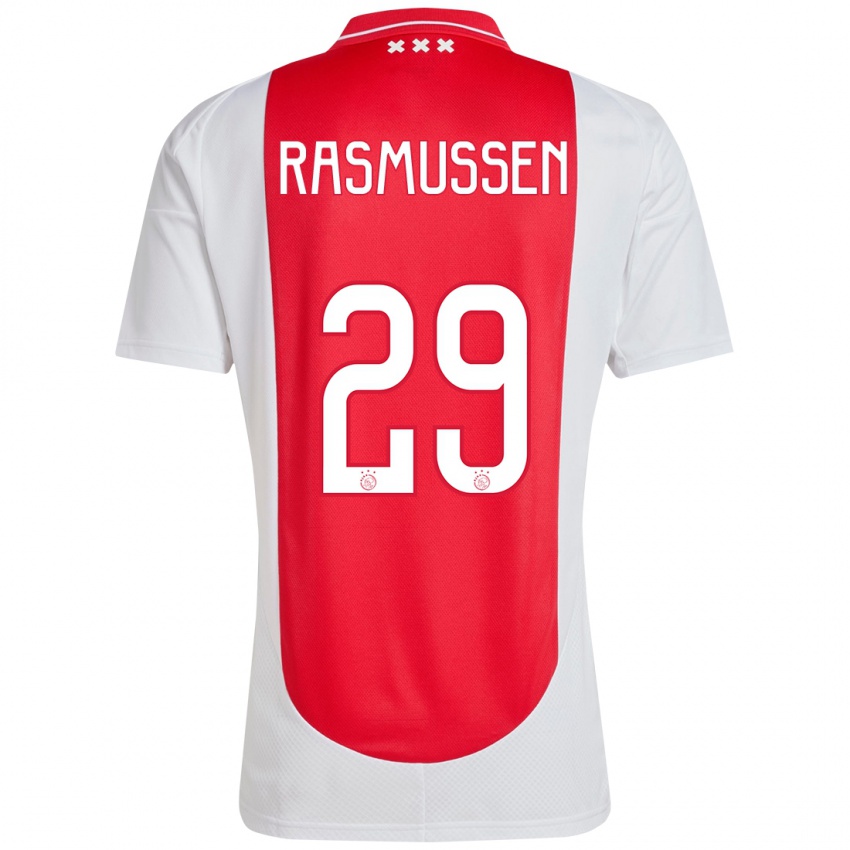 Niño Camiseta Christian Rasmussen #29 Rojo Blanco 1ª Equipación 2024/25 La Camisa Chile