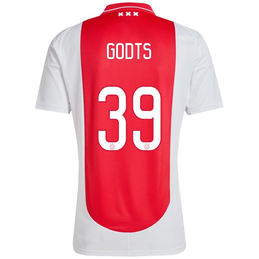 Niño Camiseta Mika Godts #39 Rojo Blanco 1ª Equipación 2024/25 La Camisa Chile