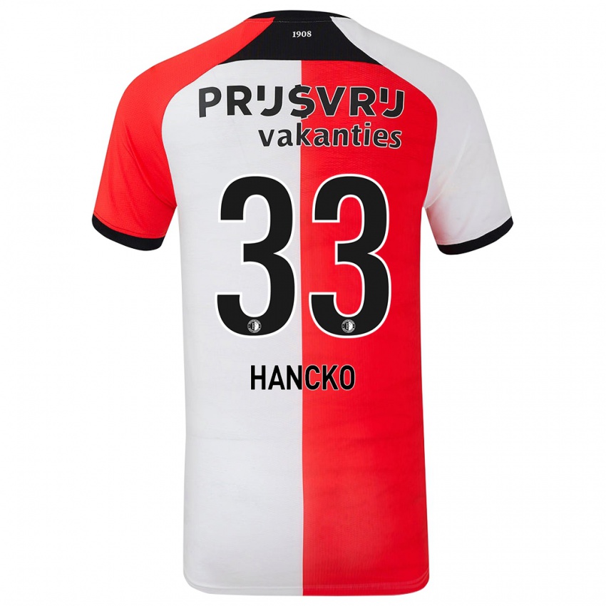 Niño Camiseta David Hancko #33 Rojo Blanco 1ª Equipación 2024/25 La Camisa Chile