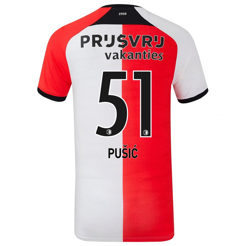 Niño Camiseta Noah Pušić #51 Rojo Blanco 1ª Equipación 2024/25 La Camisa Chile