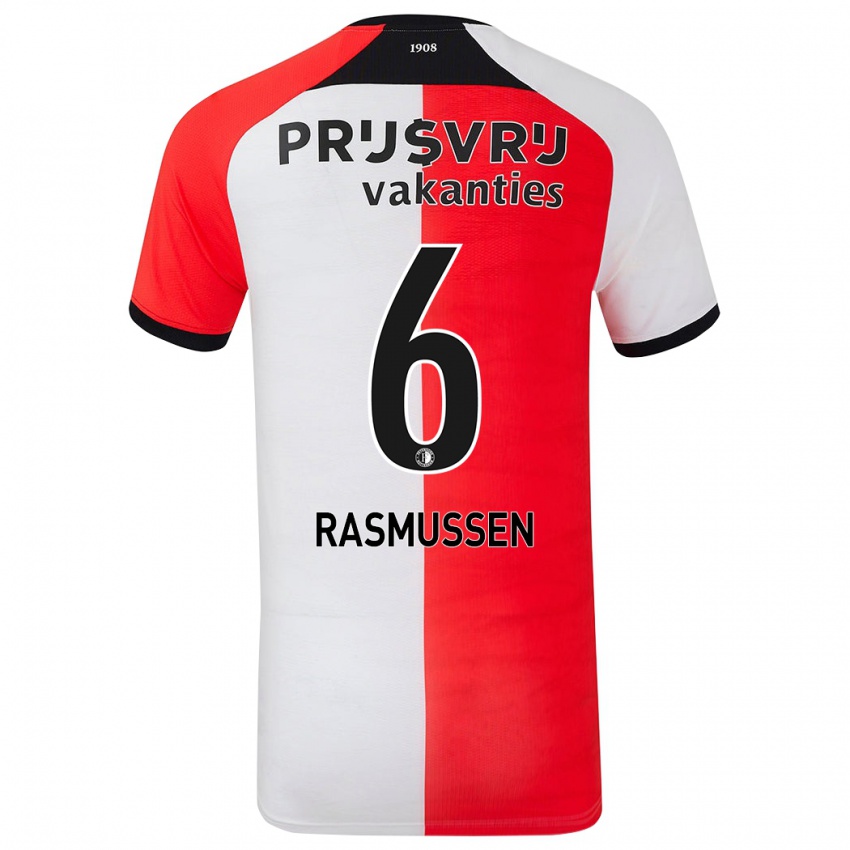 Niño Camiseta Jacob Rasmussen #6 Rojo Blanco 1ª Equipación 2024/25 La Camisa Chile