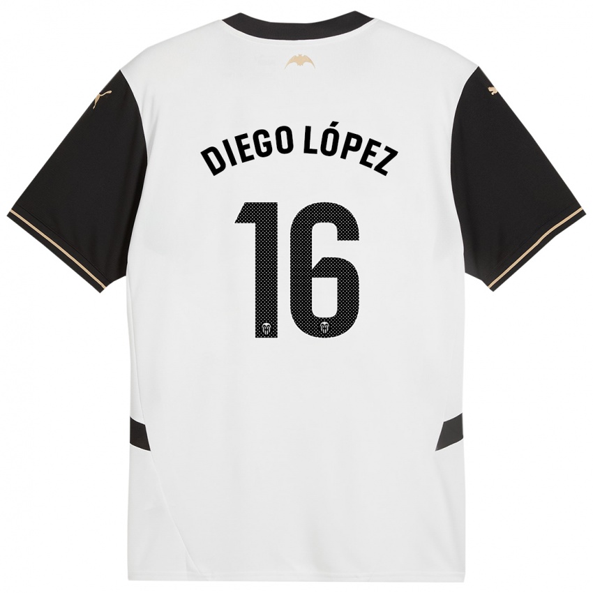 Niño Camiseta Diego Lopez #16 Blanco Negro 1ª Equipación 2024/25 La Camisa Chile