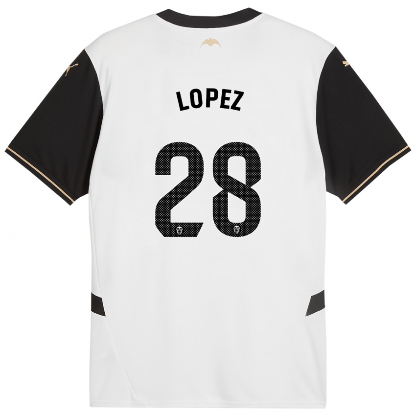 Niño Camiseta Saray Lopez #28 Blanco Negro 1ª Equipación 2024/25 La Camisa Chile