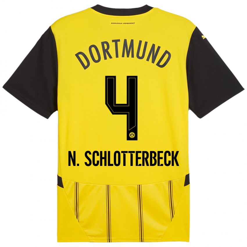 Niño Camiseta Nico Schlotterbeck #4 Amarillo Negro 1ª Equipación 2024/25 La Camisa Chile