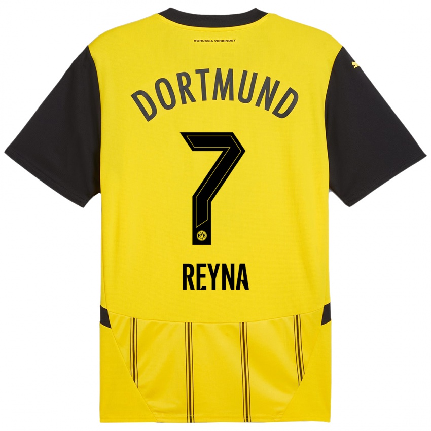 Niño Camiseta Giovanni Reyna #7 Amarillo Negro 1ª Equipación 2024/25 La Camisa Chile