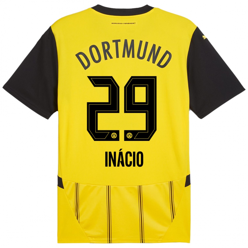 Niño Camiseta Samuele Inácio #29 Amarillo Negro 1ª Equipación 2024/25 La Camisa Chile