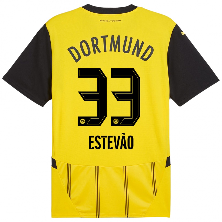 Niño Camiseta Tiago Estevão #33 Amarillo Negro 1ª Equipación 2024/25 La Camisa Chile