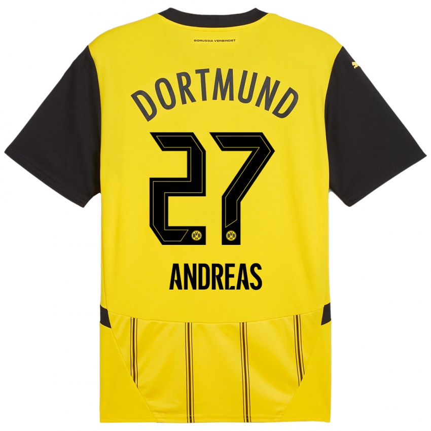 Niño Camiseta Kuno Andreas #27 Amarillo Negro 1ª Equipación 2024/25 La Camisa Chile