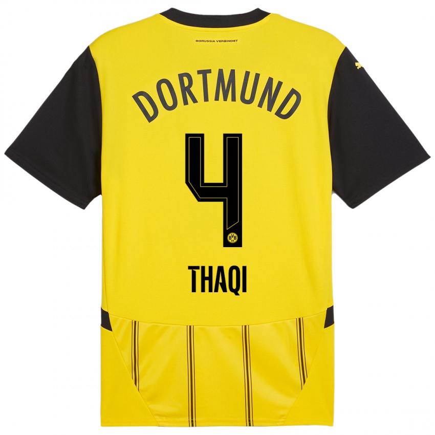 Niño Camiseta Albin Thaqi #4 Amarillo Negro 1ª Equipación 2024/25 La Camisa Chile