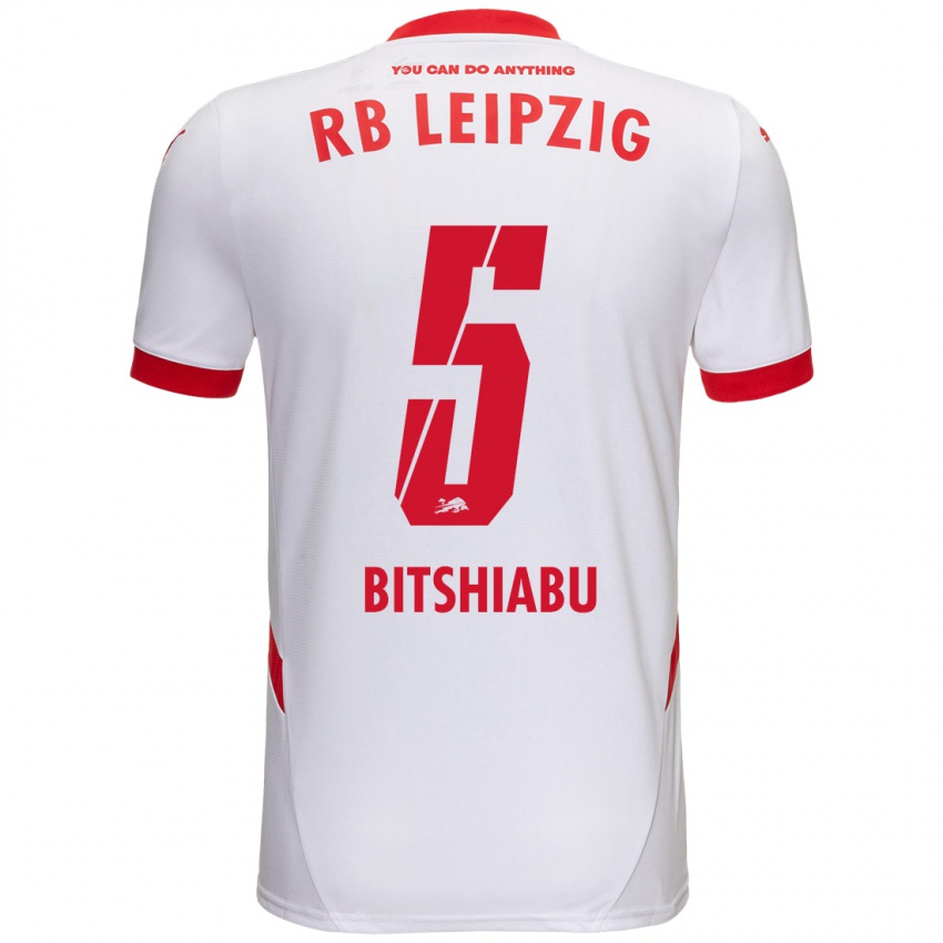 Niño Camiseta El Chadaille Bitshiabu #5 Blanco Rojo 1ª Equipación 2024/25 La Camisa Chile