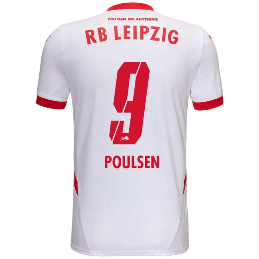 Niño Camiseta Yussuf Poulsen #9 Blanco Rojo 1ª Equipación 2024/25 La Camisa Chile