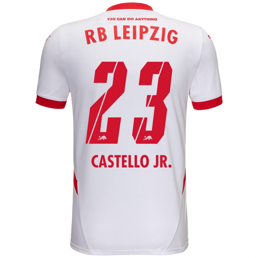 Niño Camiseta Castello Lukeba #23 Blanco Rojo 1ª Equipación 2024/25 La Camisa Chile