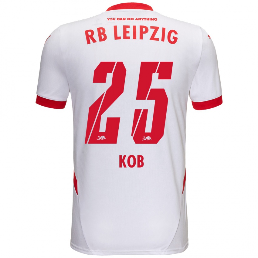 Niño Camiseta Leon Koß #25 Blanco Rojo 1ª Equipación 2024/25 La Camisa Chile