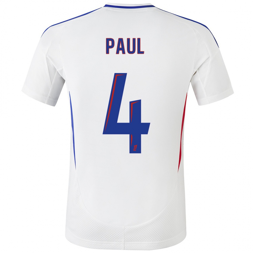 Niño Camiseta Paul Akouokou #4 Blanco Azul 1ª Equipación 2024/25 La Camisa Chile