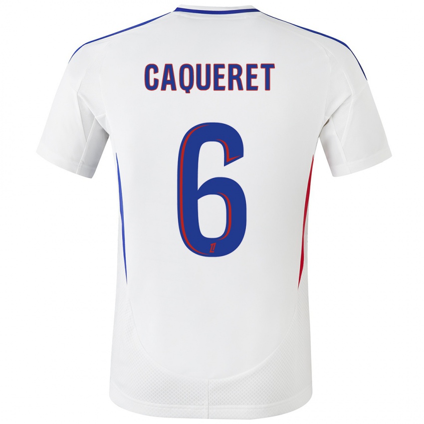 Niño Camiseta Maxence Caqueret #6 Blanco Azul 1ª Equipación 2024/25 La Camisa Chile