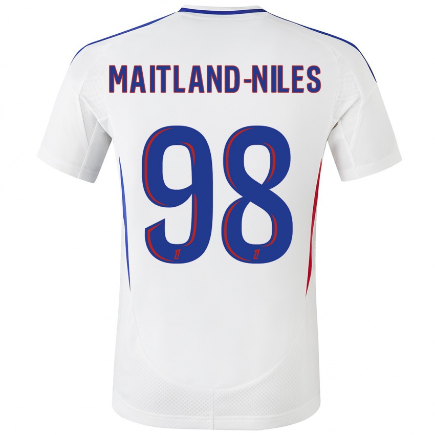 Niño Camiseta Ainsley Maitland-Niles #98 Blanco Azul 1ª Equipación 2024/25 La Camisa Chile