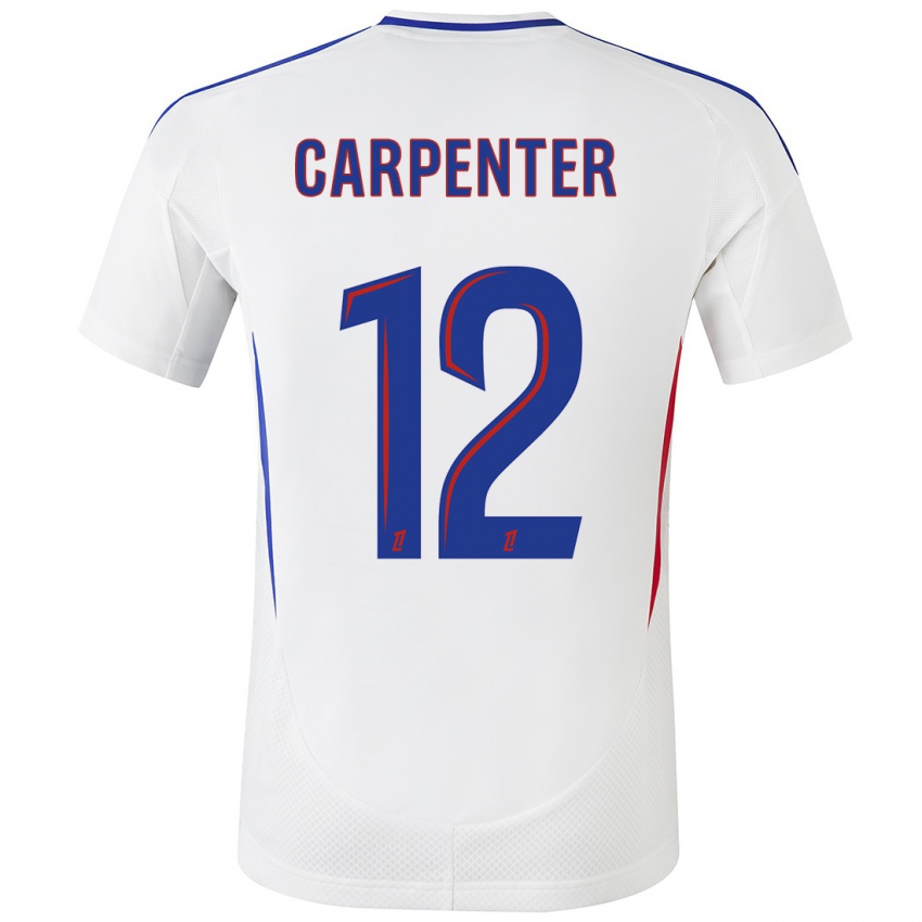 Niño Camiseta Ellie Carpenter #12 Blanco Azul 1ª Equipación 2024/25 La Camisa Chile