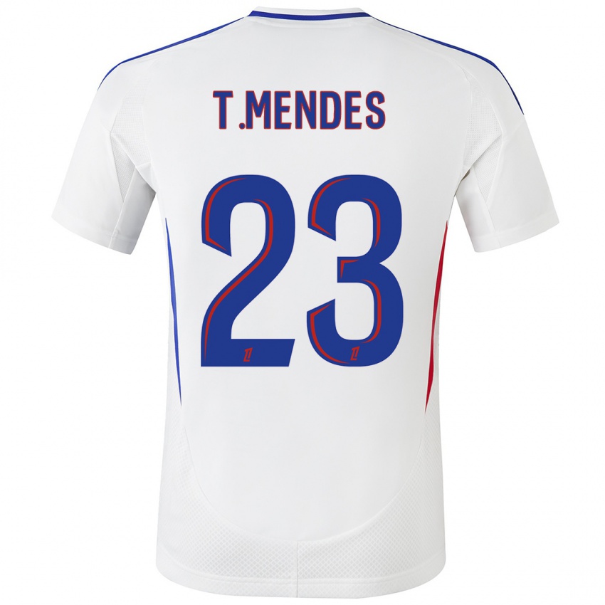 Niño Camiseta Thiago Mendes #23 Blanco Azul 1ª Equipación 2024/25 La Camisa Chile