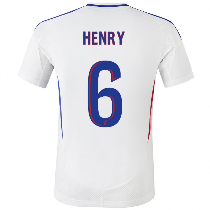 Niño Camiseta Amandine Henry #6 Blanco Azul 1ª Equipación 2024/25 La Camisa Chile