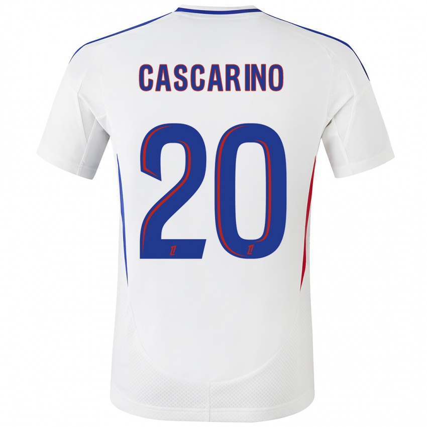 Niño Camiseta Delphine Cascarino #20 Blanco Azul 1ª Equipación 2024/25 La Camisa Chile