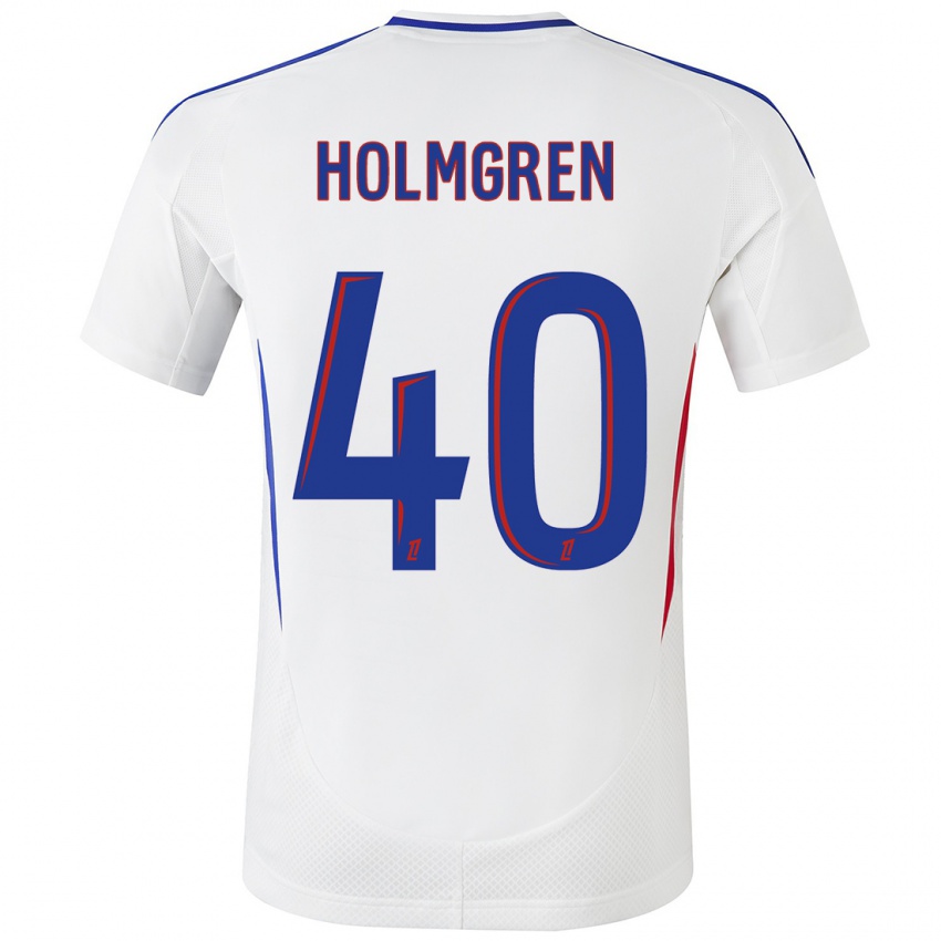 Niño Camiseta Emma Holmgren #40 Blanco Azul 1ª Equipación 2024/25 La Camisa Chile