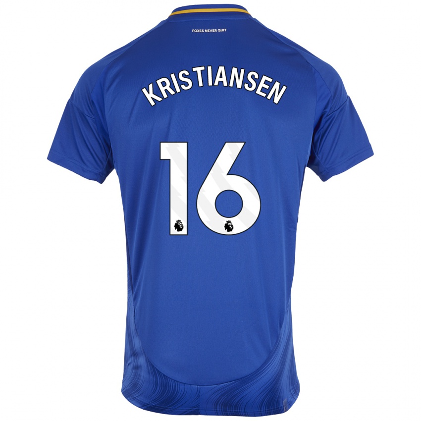 Niño Camiseta Victor Kristiansen #16 Azul Blanco 1ª Equipación 2024/25 La Camisa Chile