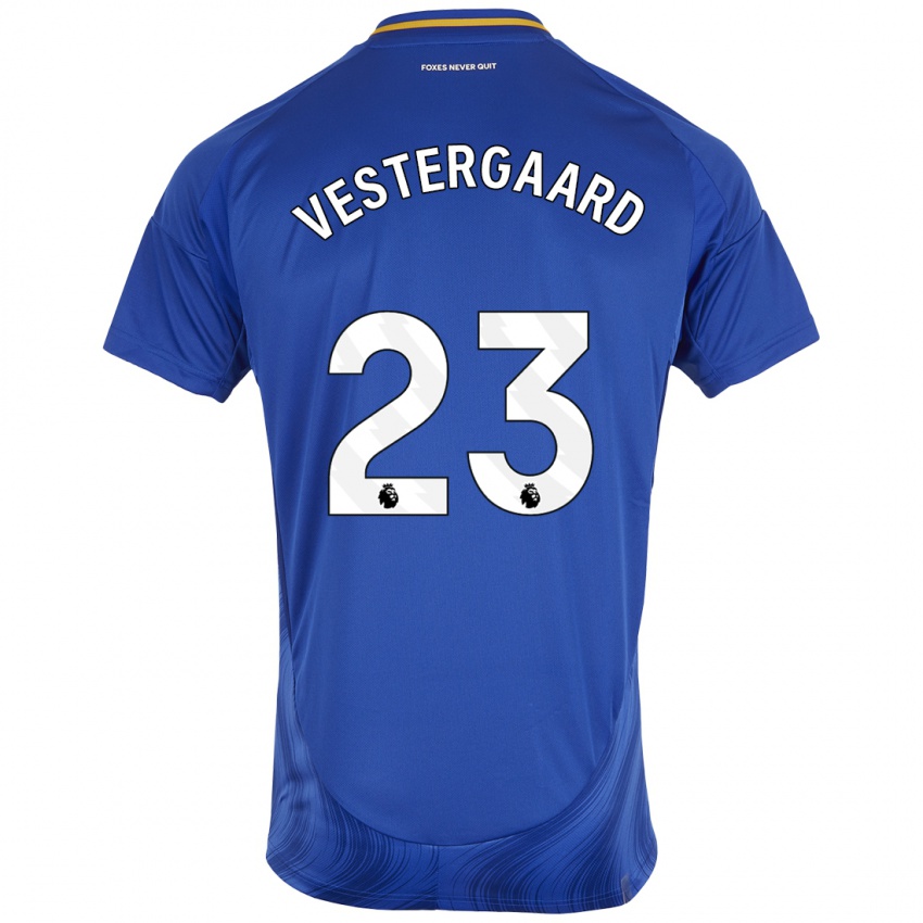 Niño Camiseta Jannik Vestergaard #23 Azul Blanco 1ª Equipación 2024/25 La Camisa Chile