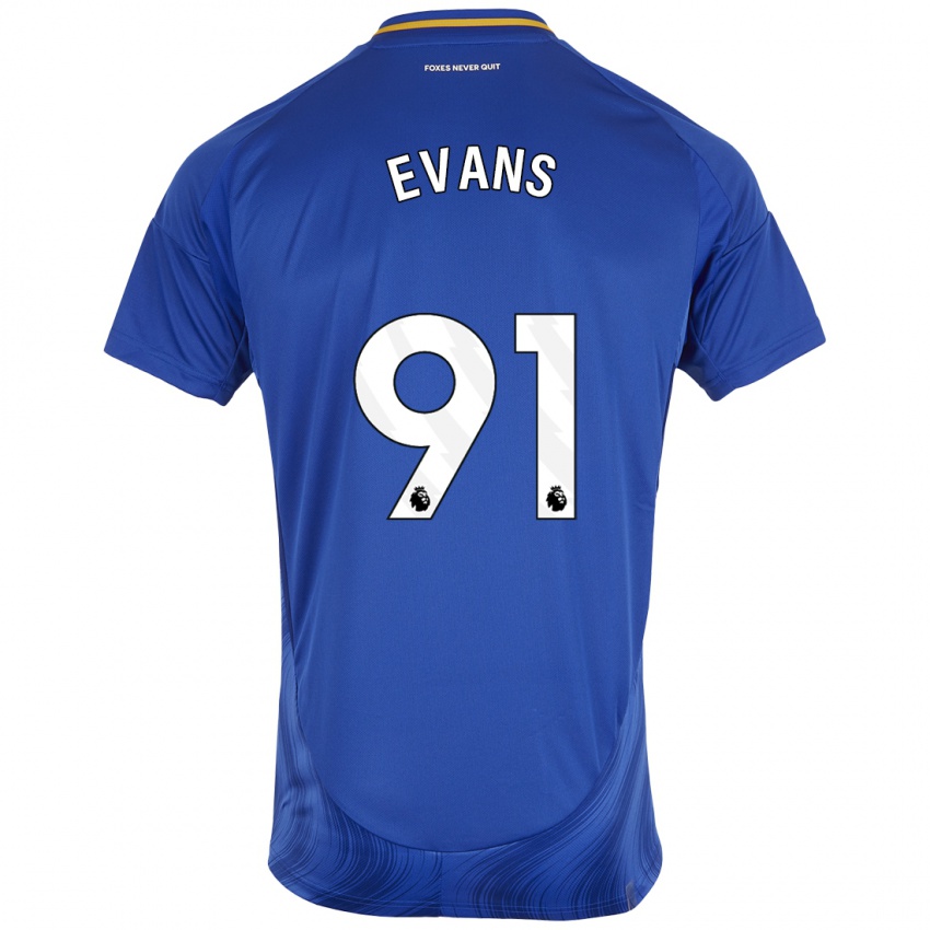 Niño Camiseta Jake Evans #91 Azul Blanco 1ª Equipación 2024/25 La Camisa Chile