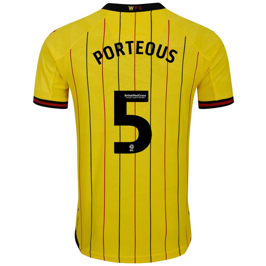 Niño Camiseta Ryan Porteous #5 Amarillo Negro 1ª Equipación 2024/25 La Camisa Chile