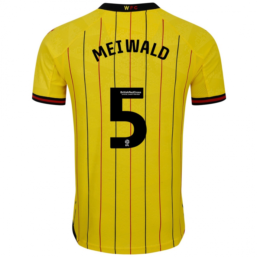 Niño Camiseta Anne Meiwald #5 Amarillo Negro 1ª Equipación 2024/25 La Camisa Chile