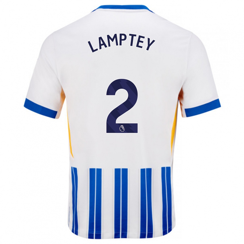 Niño Camiseta Tariq Lamptey #2 Blanco Azul Rayas 1ª Equipación 2024/25 La Camisa Chile