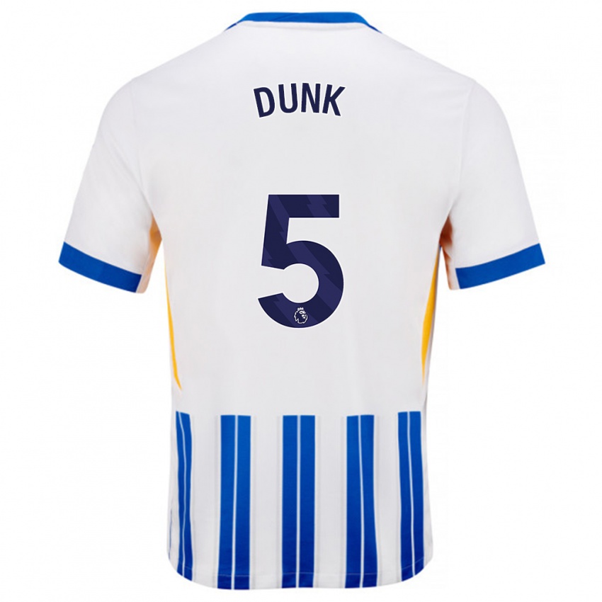 Niño Camiseta Lewis Dunk #5 Blanco Azul Rayas 1ª Equipación 2024/25 La Camisa Chile