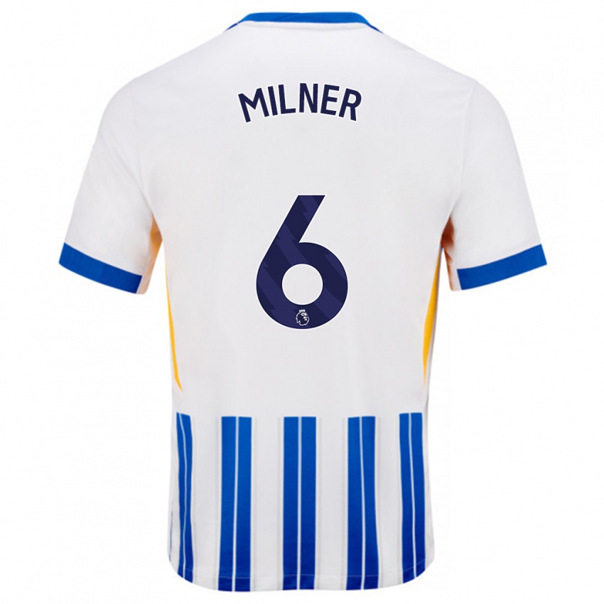 Niño Camiseta James Milner #6 Blanco Azul Rayas 1ª Equipación 2024/25 La Camisa Chile