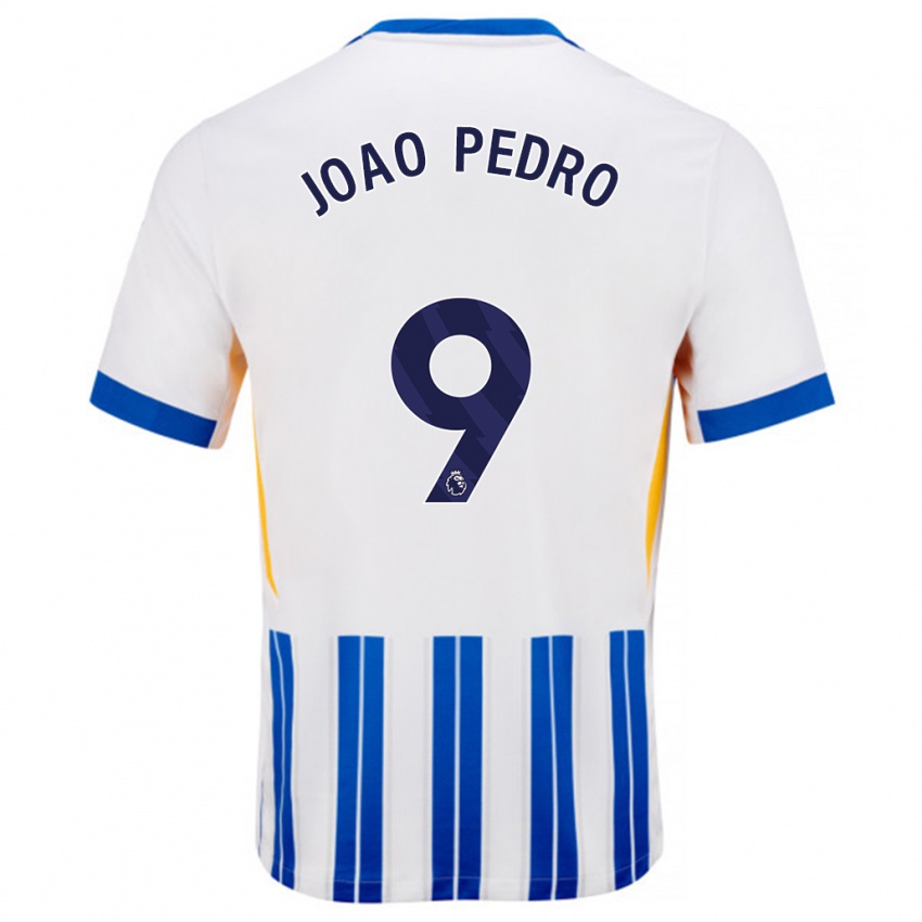 Niño Camiseta João Pedro #9 Blanco Azul Rayas 1ª Equipación 2024/25 La Camisa Chile