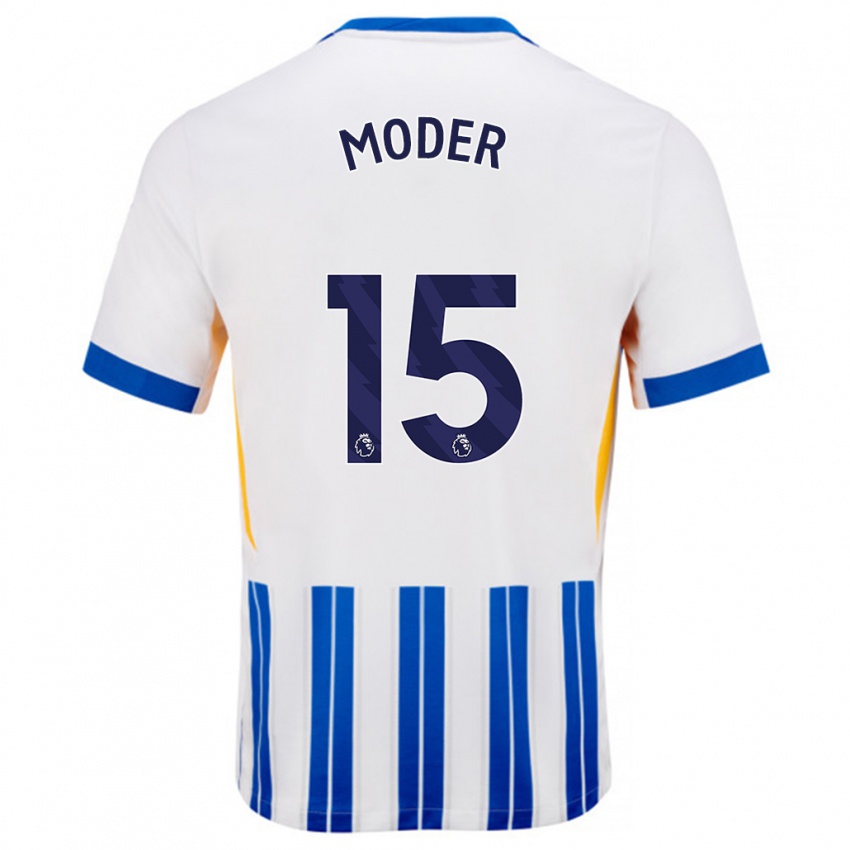 Niño Camiseta Jakub Moder #15 Blanco Azul Rayas 1ª Equipación 2024/25 La Camisa Chile