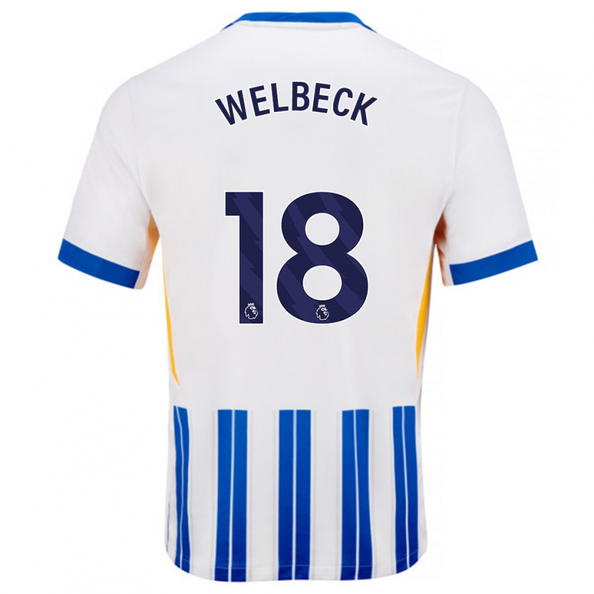 Niño Camiseta Danny Welbeck #18 Blanco Azul Rayas 1ª Equipación 2024/25 La Camisa Chile