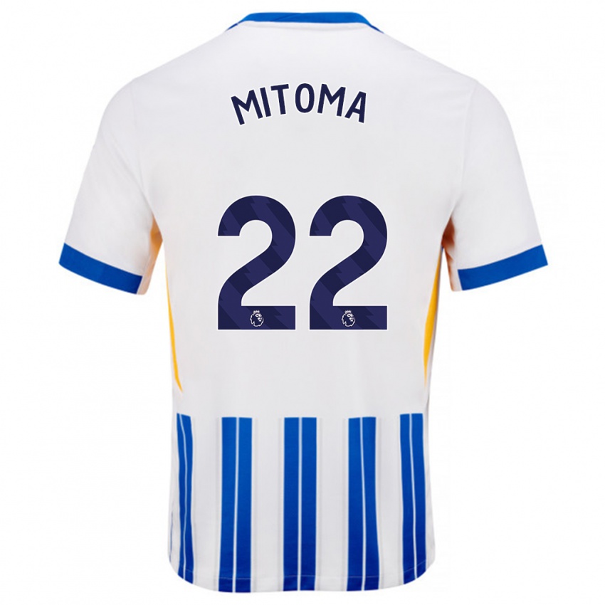 Niño Camiseta Kaoru Mitoma #22 Blanco Azul Rayas 1ª Equipación 2024/25 La Camisa Chile