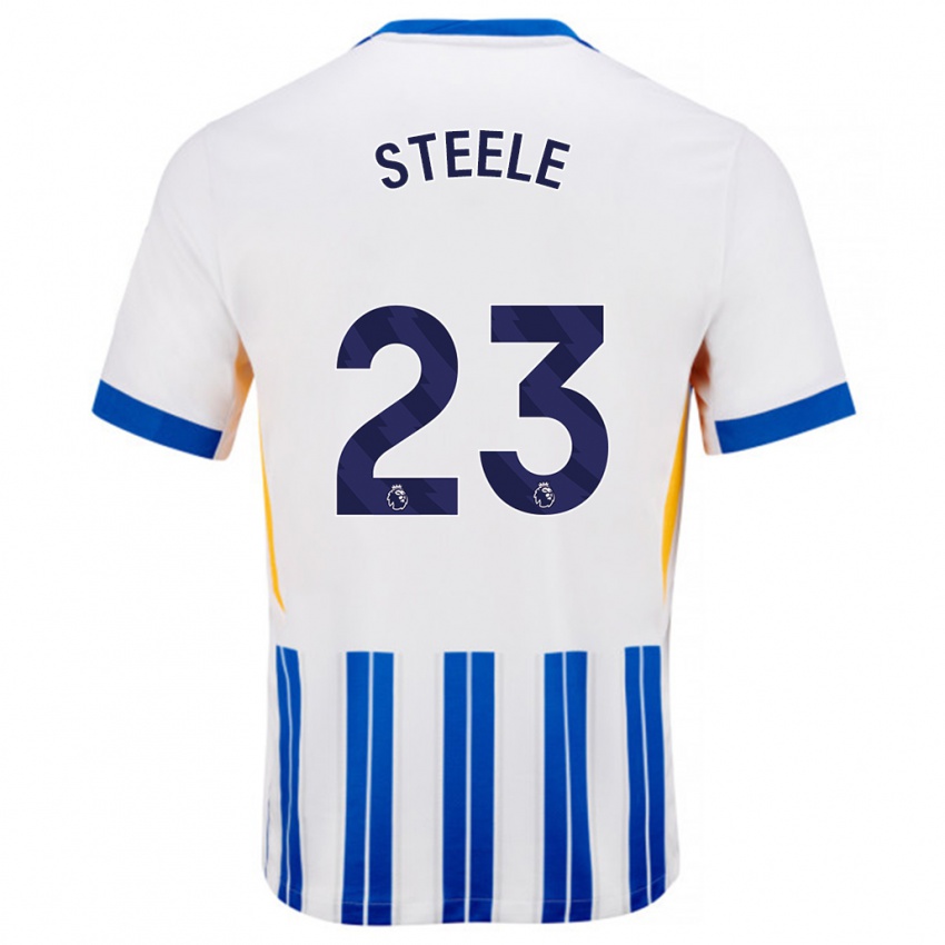 Niño Camiseta Jason Steele #23 Blanco Azul Rayas 1ª Equipación 2024/25 La Camisa Chile