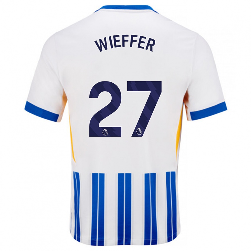 Niño Camiseta Mats Wieffer #27 Blanco Azul Rayas 1ª Equipación 2024/25 La Camisa Chile