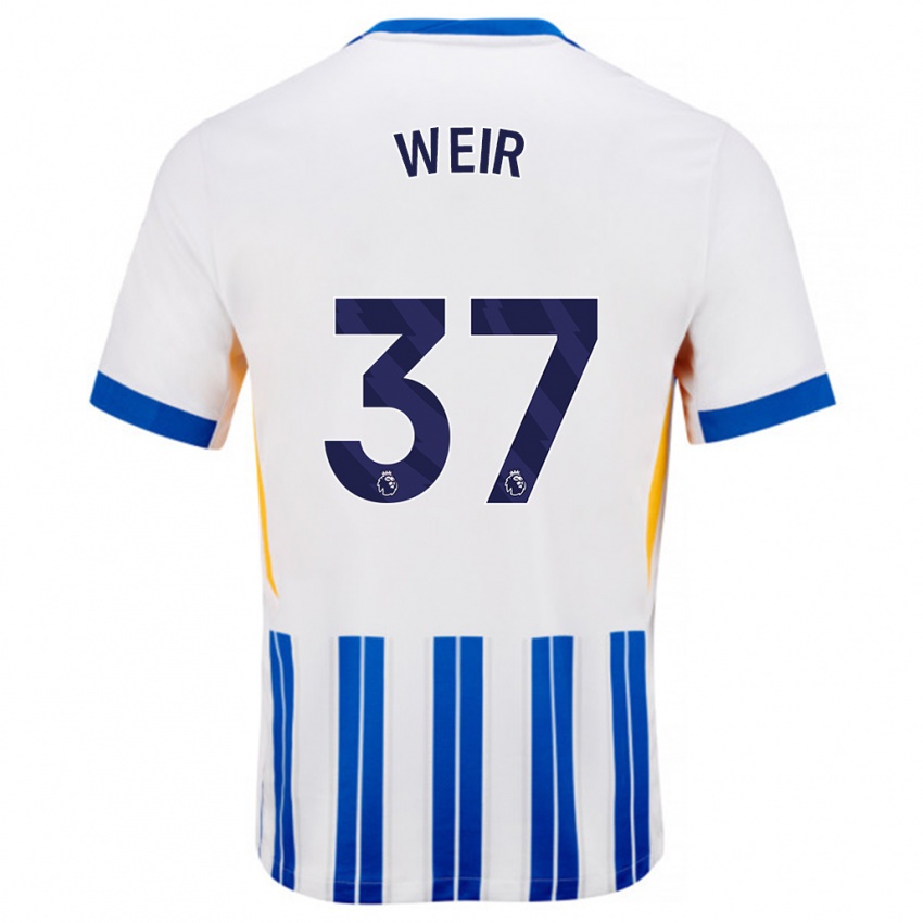 Niño Camiseta Jensen Weir #37 Blanco Azul Rayas 1ª Equipación 2024/25 La Camisa Chile