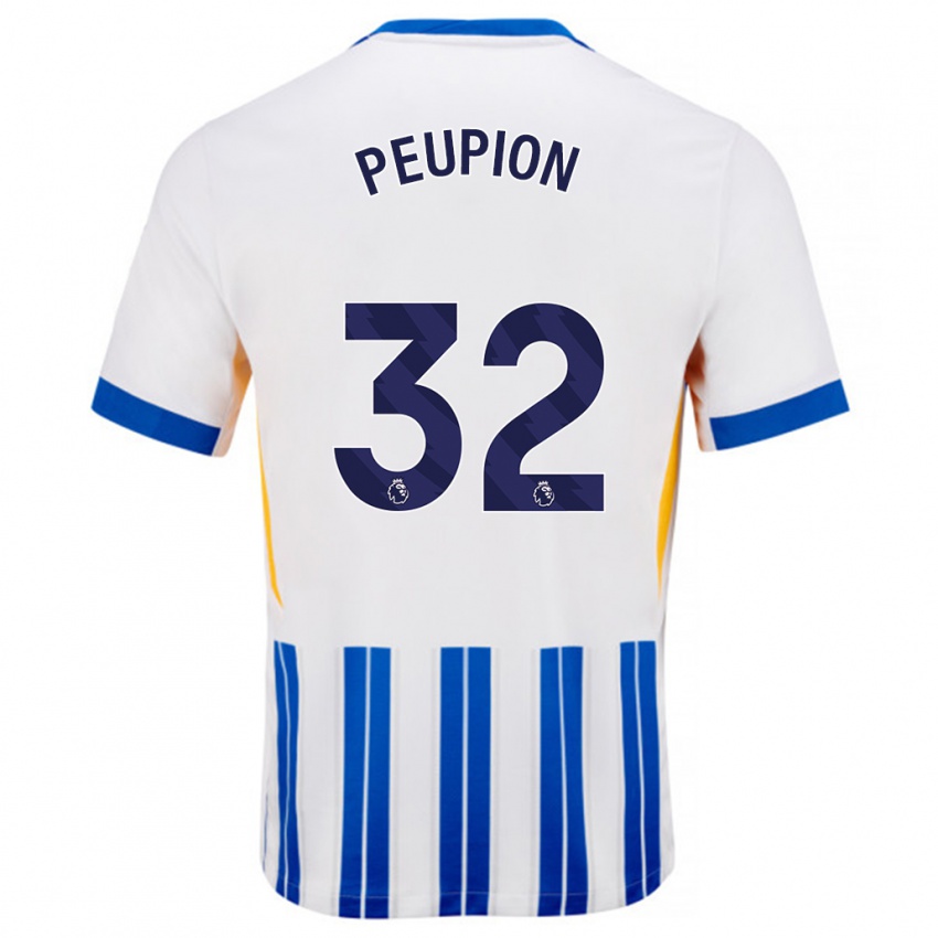 Niño Camiseta Cameron Peupion #32 Blanco Azul Rayas 1ª Equipación 2024/25 La Camisa Chile