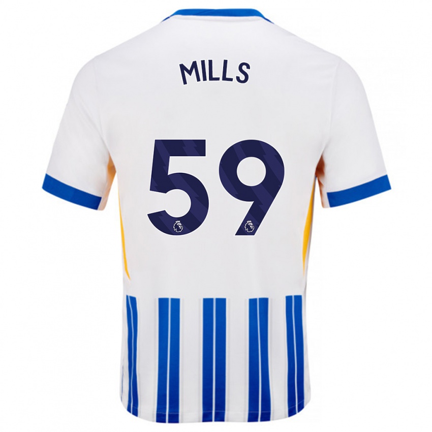 Niño Camiseta Harry Mills #59 Blanco Azul Rayas 1ª Equipación 2024/25 La Camisa Chile