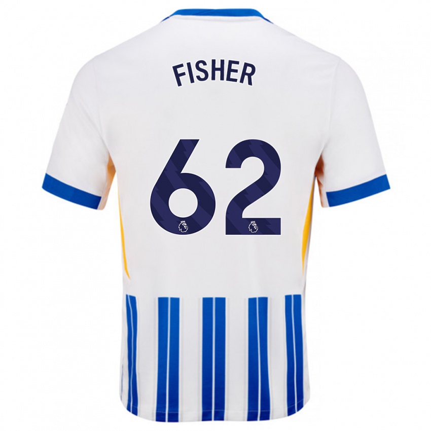 Niño Camiseta Hugo Fisher #62 Blanco Azul Rayas 1ª Equipación 2024/25 La Camisa Chile