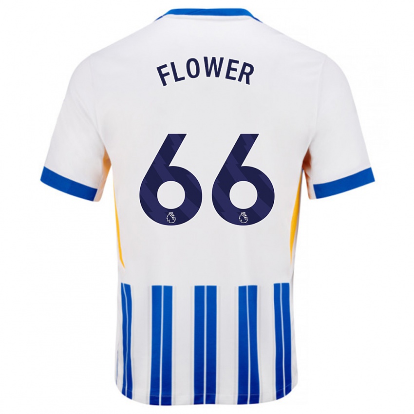 Niño Camiseta Louis Flower #66 Blanco Azul Rayas 1ª Equipación 2024/25 La Camisa Chile