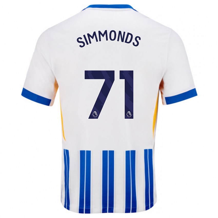 Niño Camiseta Freddie Simmonds #71 Blanco Azul Rayas 1ª Equipación 2024/25 La Camisa Chile