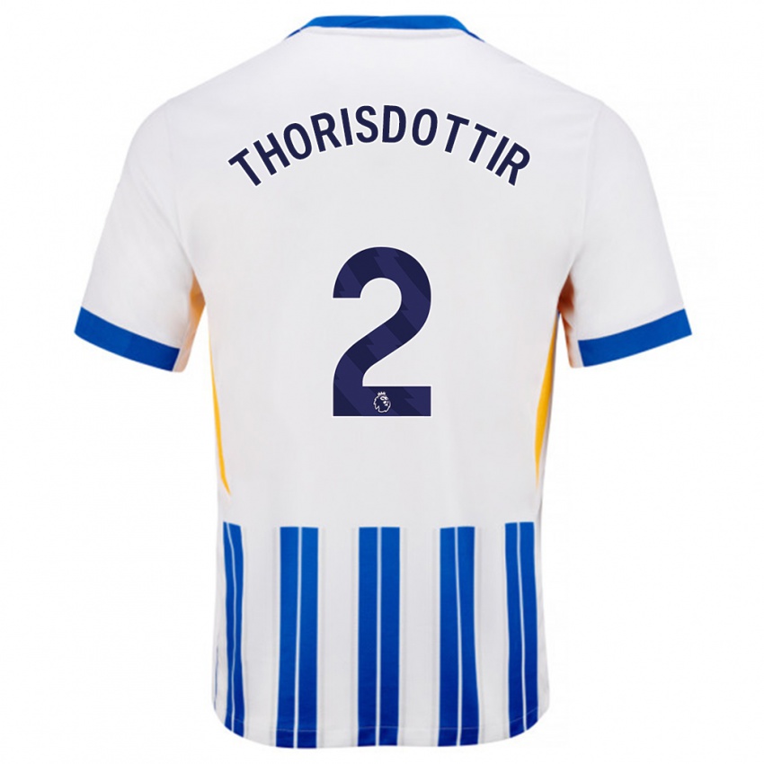 Niño Camiseta Maria Thorisdottir #2 Blanco Azul Rayas 1ª Equipación 2024/25 La Camisa Chile